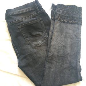 Driftwood Grey Wash Jeans- with cuff embroidery